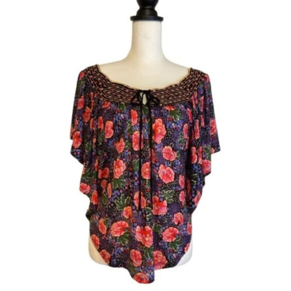 Last call-Anthropologie Ric Rac Pink Floral Polka Dot Embroidered top